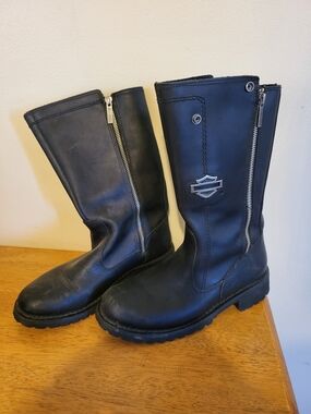 Harley-Davidson Women's Black Leather Motorcycle Boots with Side Zips
